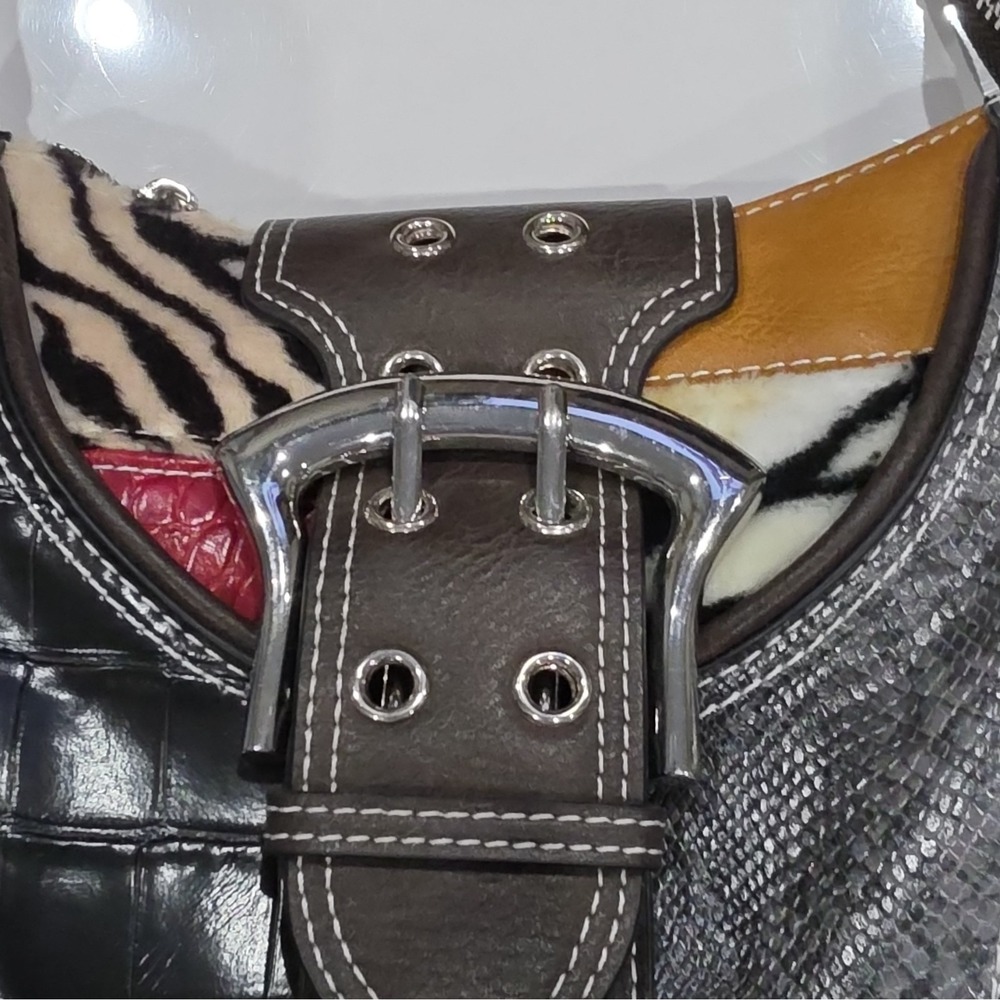 Dolls kill Womens Multicolor Animal Print Faux Leather Shoulder Bag Buckle Zip - Picture 4 of 12